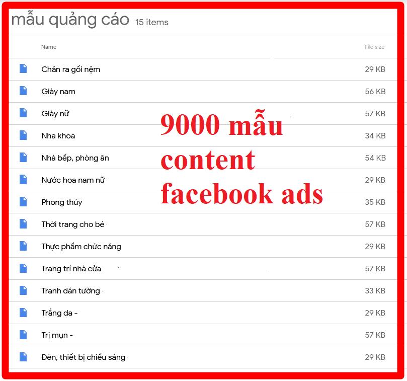 9000 Mẫu content chạy quảng cáo Facebook