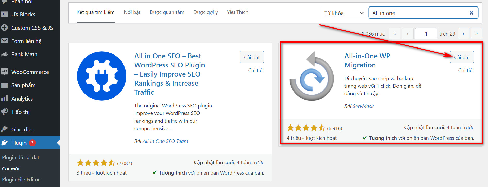 Hướng dẫn backup dữ liệu wordpress bằng plugin All In One 3 Cài đặt plugin All In One