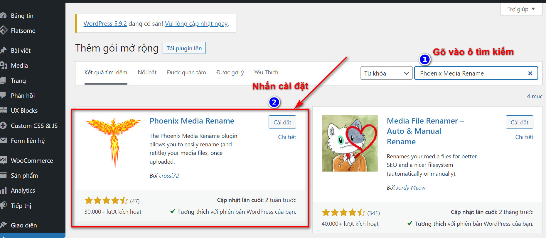 Cách thay đổi tên hình ảnh trong Wordpress nhanh chóng - Hiệu quả 3 Cài đặt plugin thay đổi tên file hình ảnh Phoenix Media Rename