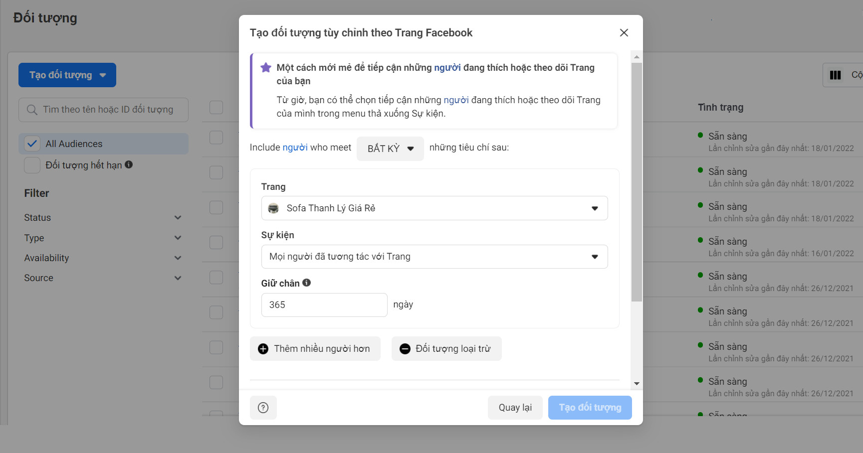 Chạy remarketing Facebook
