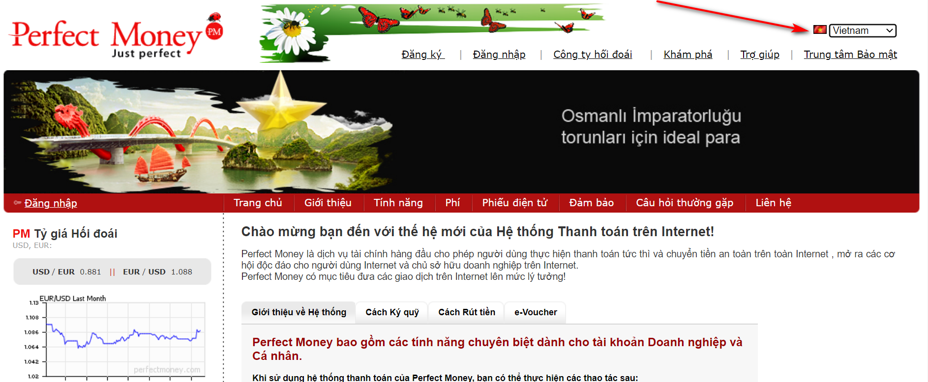 Perfect Money là gì? Cách đăng ký và xác minh tài khoản 2 Giao diện trang web Perfect Money - và ngôn ngữ Việt Nam