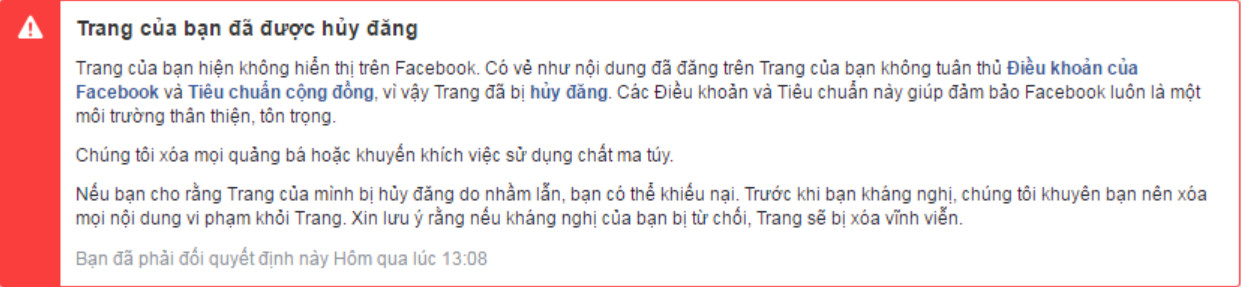 Trang Fanpage bị hủy đăng là gì? Cách khắc phục 2 Trang Fanpage bị hủy đăng