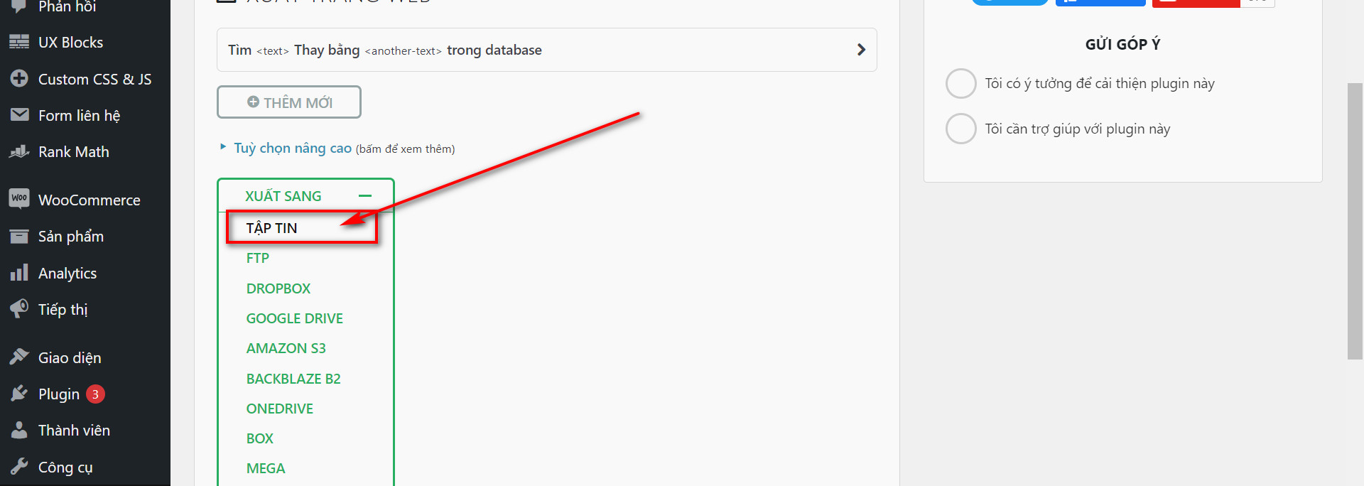 Hướng dẫn backup dữ liệu wordpress bằng plugin All In One 5 Xuất sang tập tin