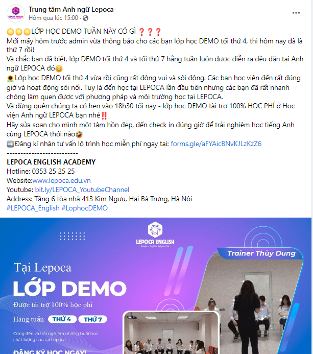 mẫu content cho trung tâm tiếng anh số 1