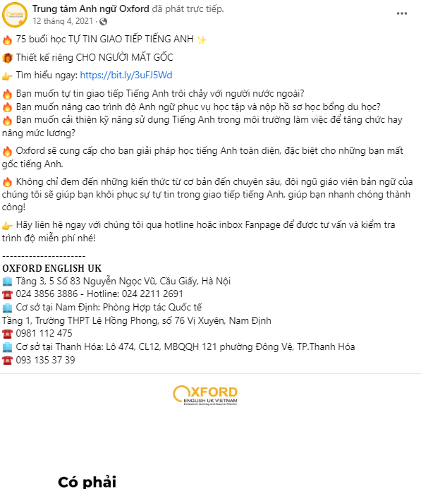 mẫu content cho trung tâm tiếng anh số 3