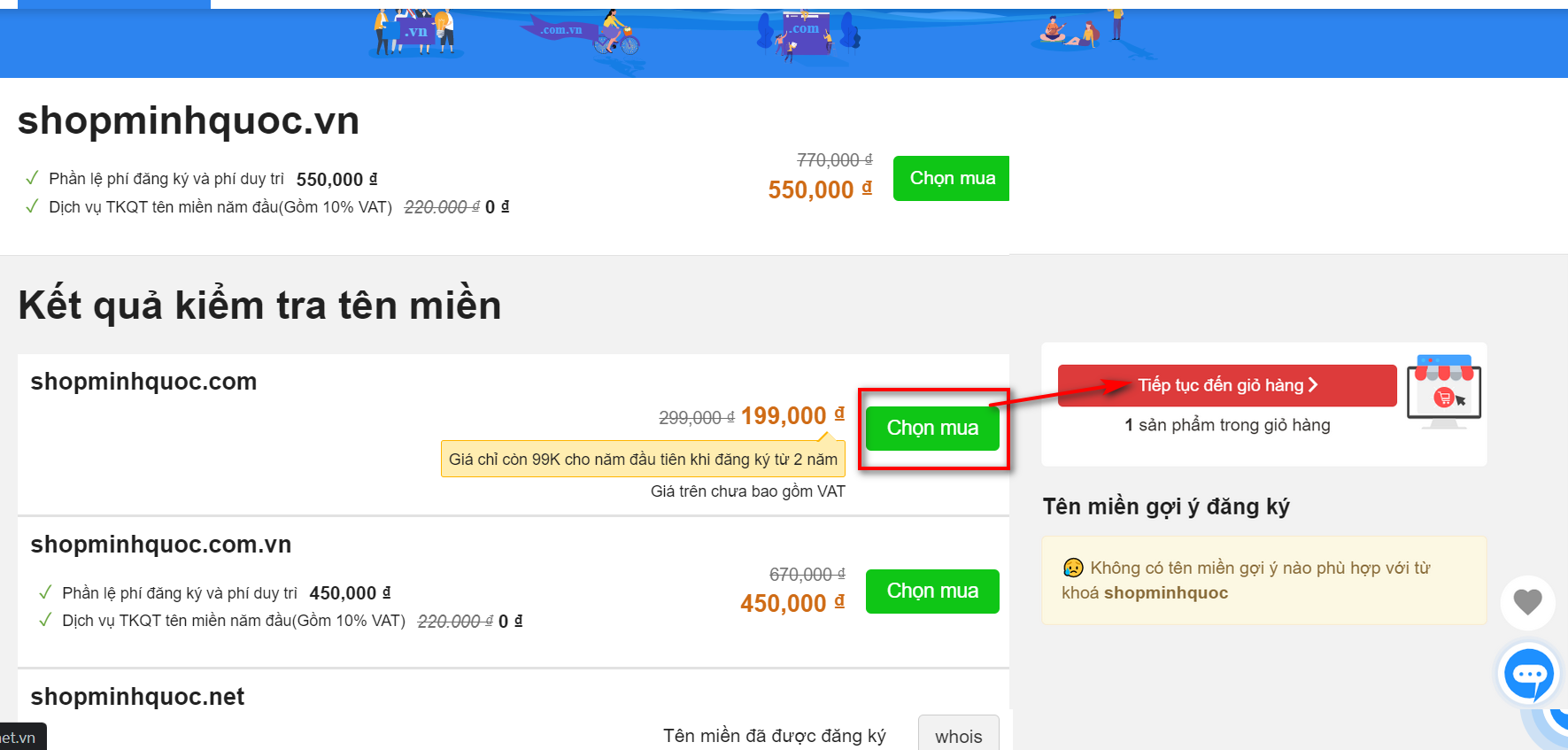 Nhấn mua và check giỏ hàng