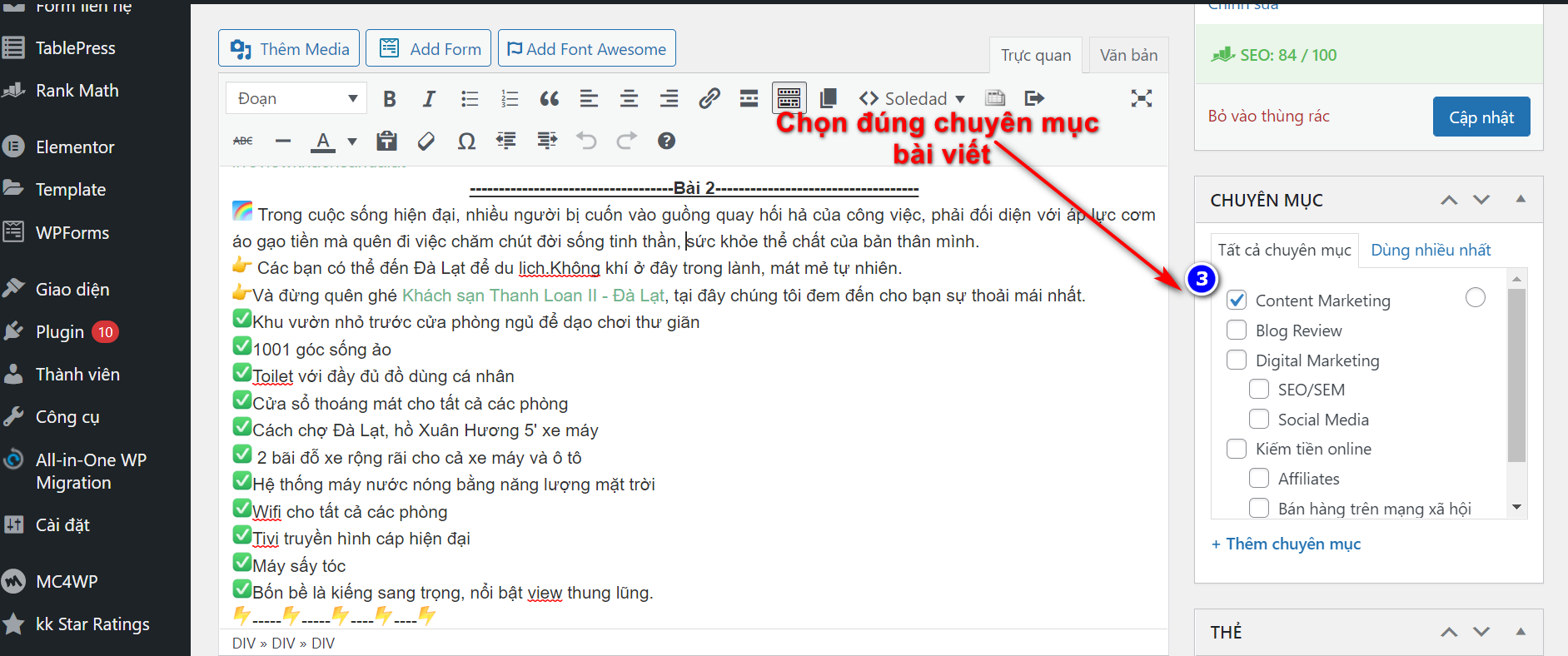Cách Đăng Bài Viết Lên Website Wordpress 10 Chọn đúng chuyên mục bài viết