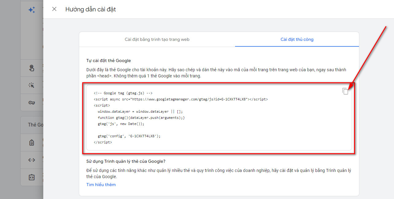 Copy mã Google Analytics