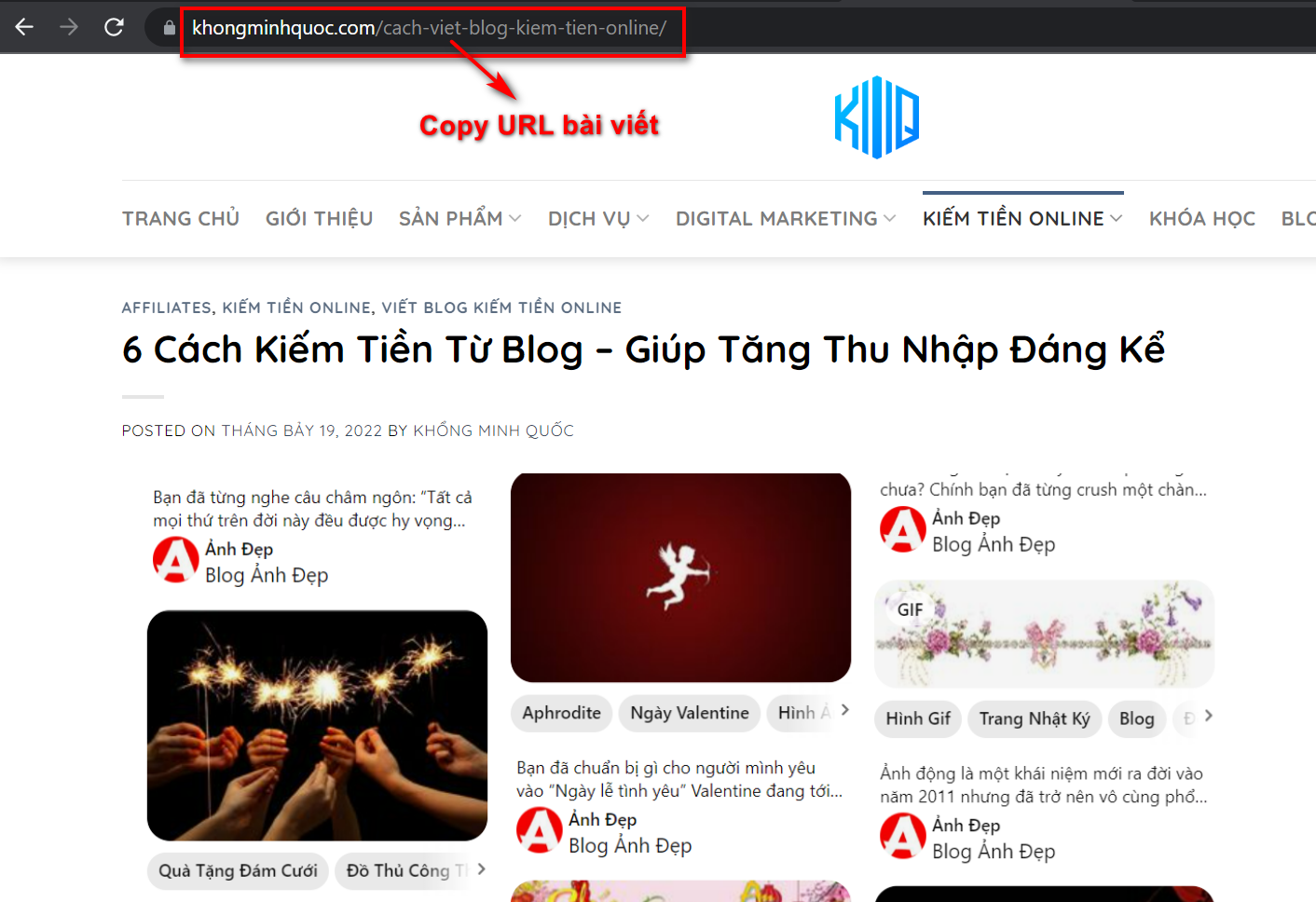 Copy URL trang hoặc bài viết