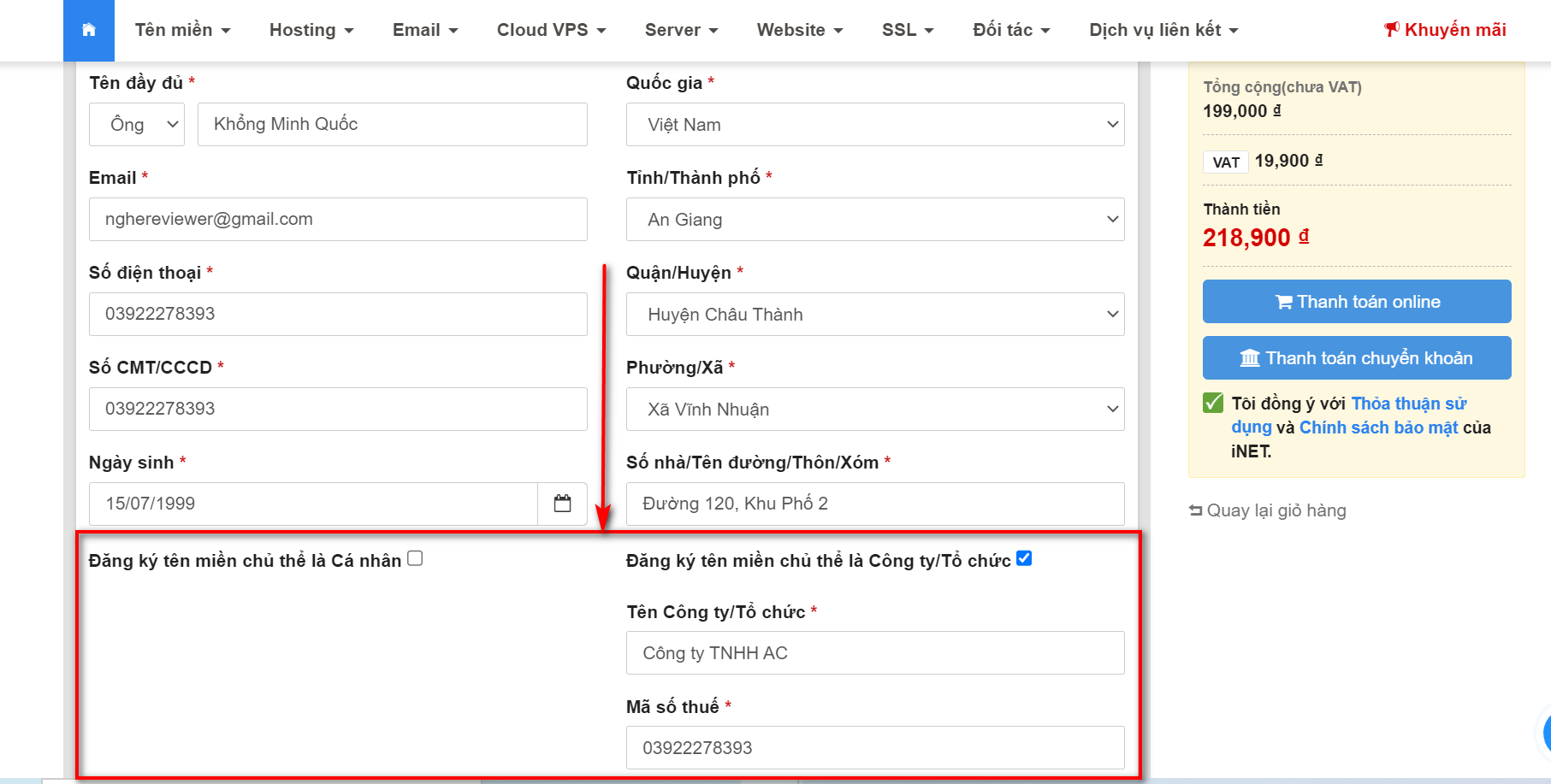 Hướng Dẫn Mua Tên Miền Và Hosting Cực Dễ - Ai Cũng Làm Được 5 Điền thông tin chủ thể