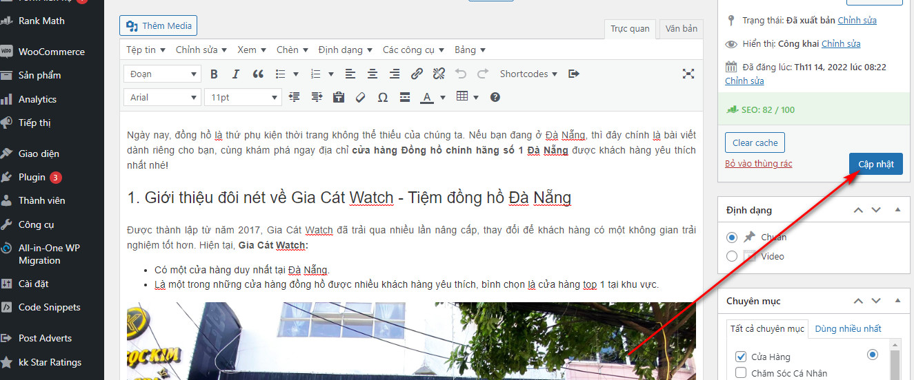 Cách Đăng Bài Viết Lên Website Wordpress 16 Nhấn cập nhật