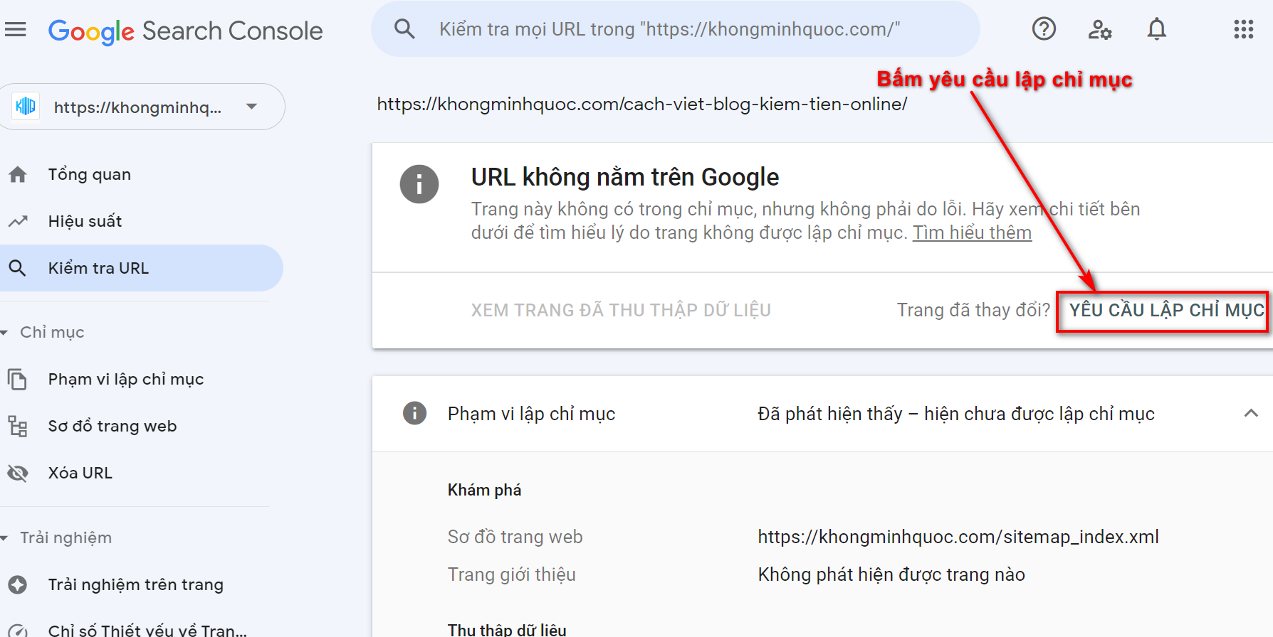 Nhấn yêu cầu lập chỉ mục (tức là yêu cầu index)
