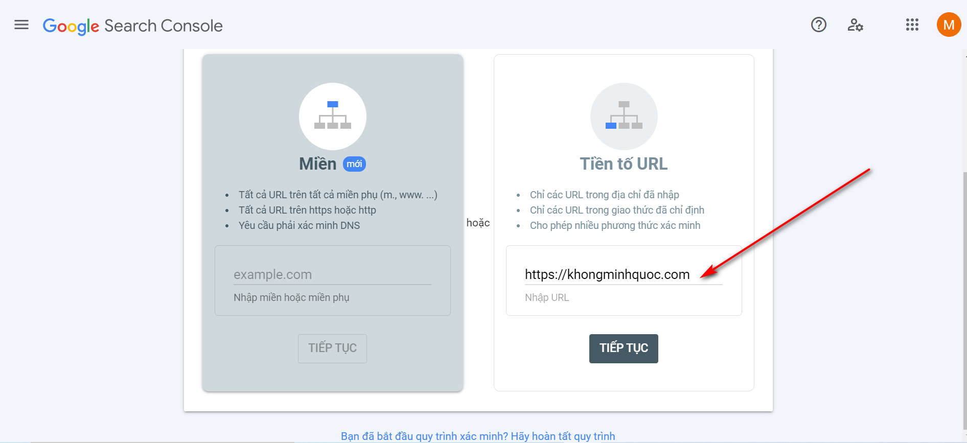 Nhập link website 