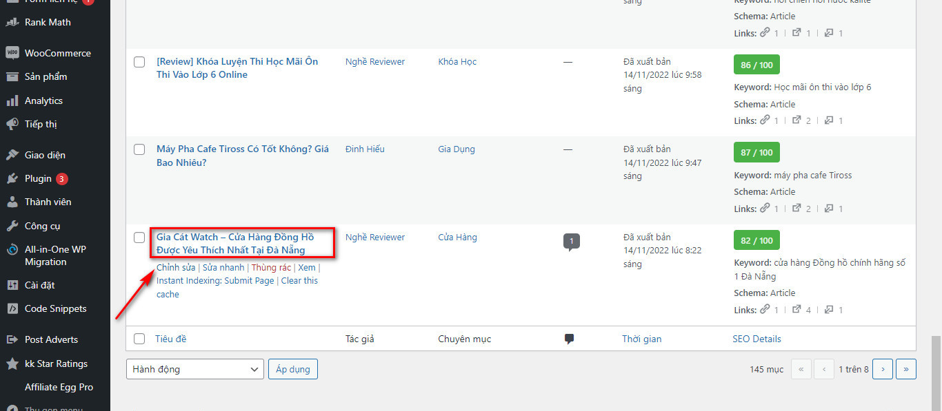 Cách Đăng Bài Viết Lên Website Wordpress 15 Rê chuột vào tên bài viết cần chỉnh sửa