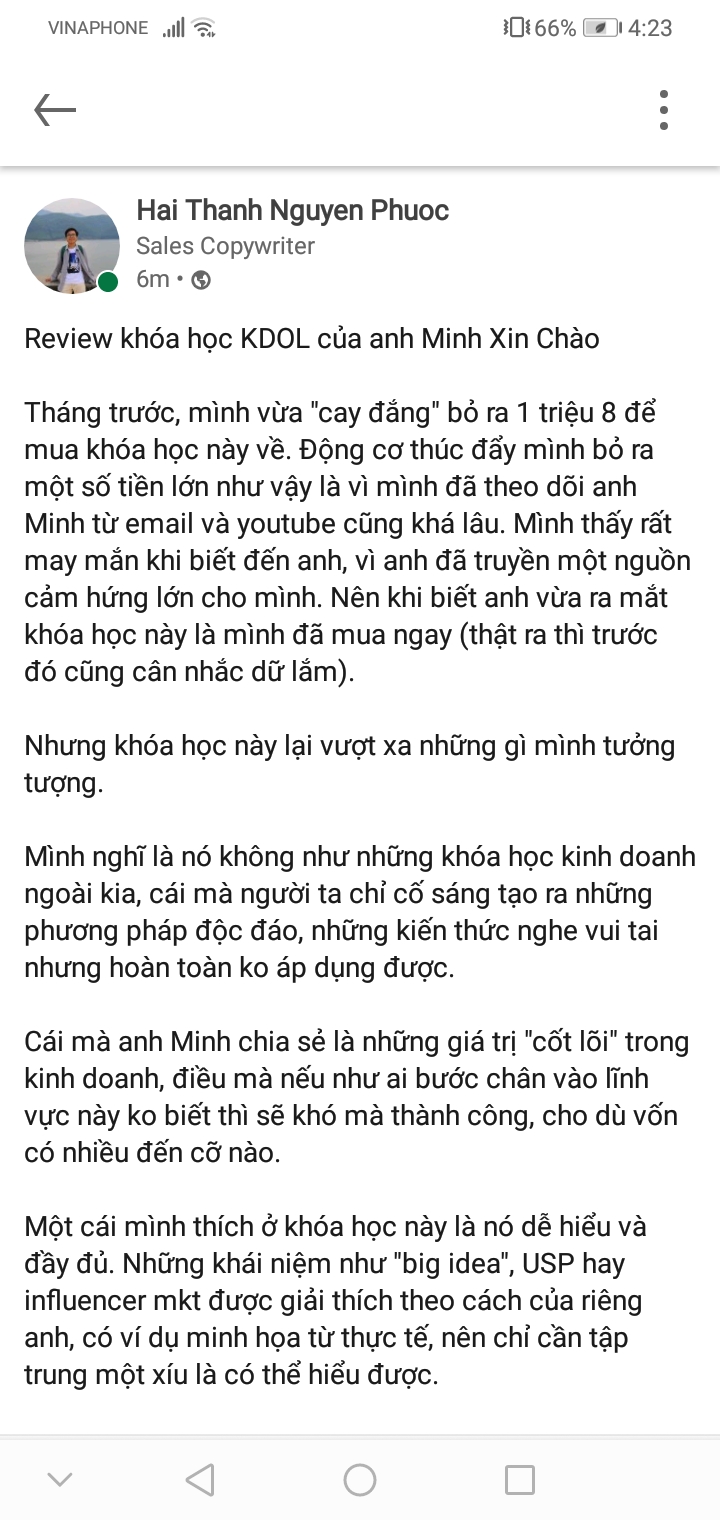 Review Khóa học kinh doanh online Minh Xin Chào