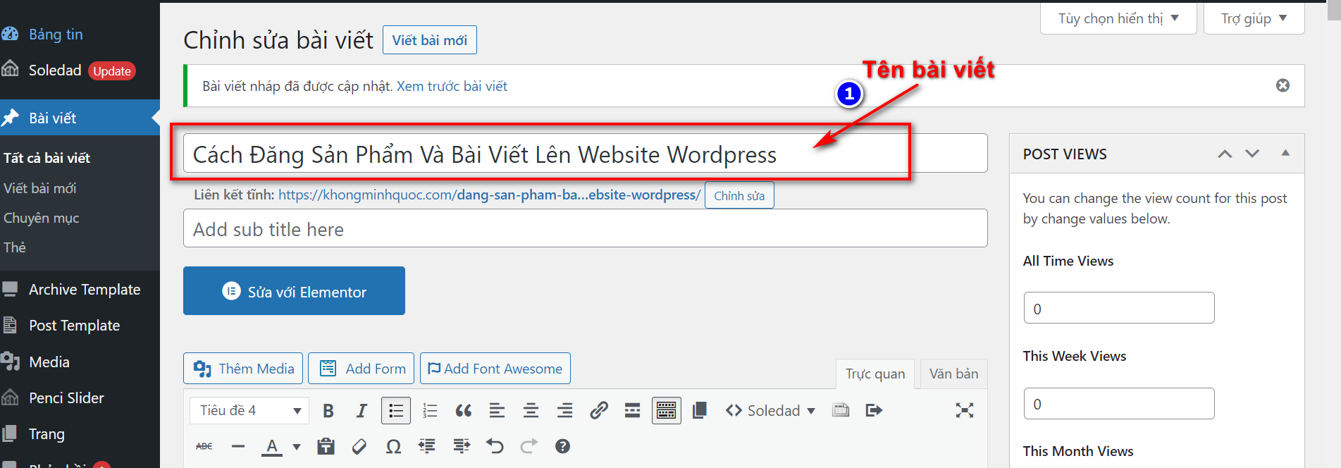 Cách Đăng Bài Viết Lên Website Wordpress 4 Tên bài viết