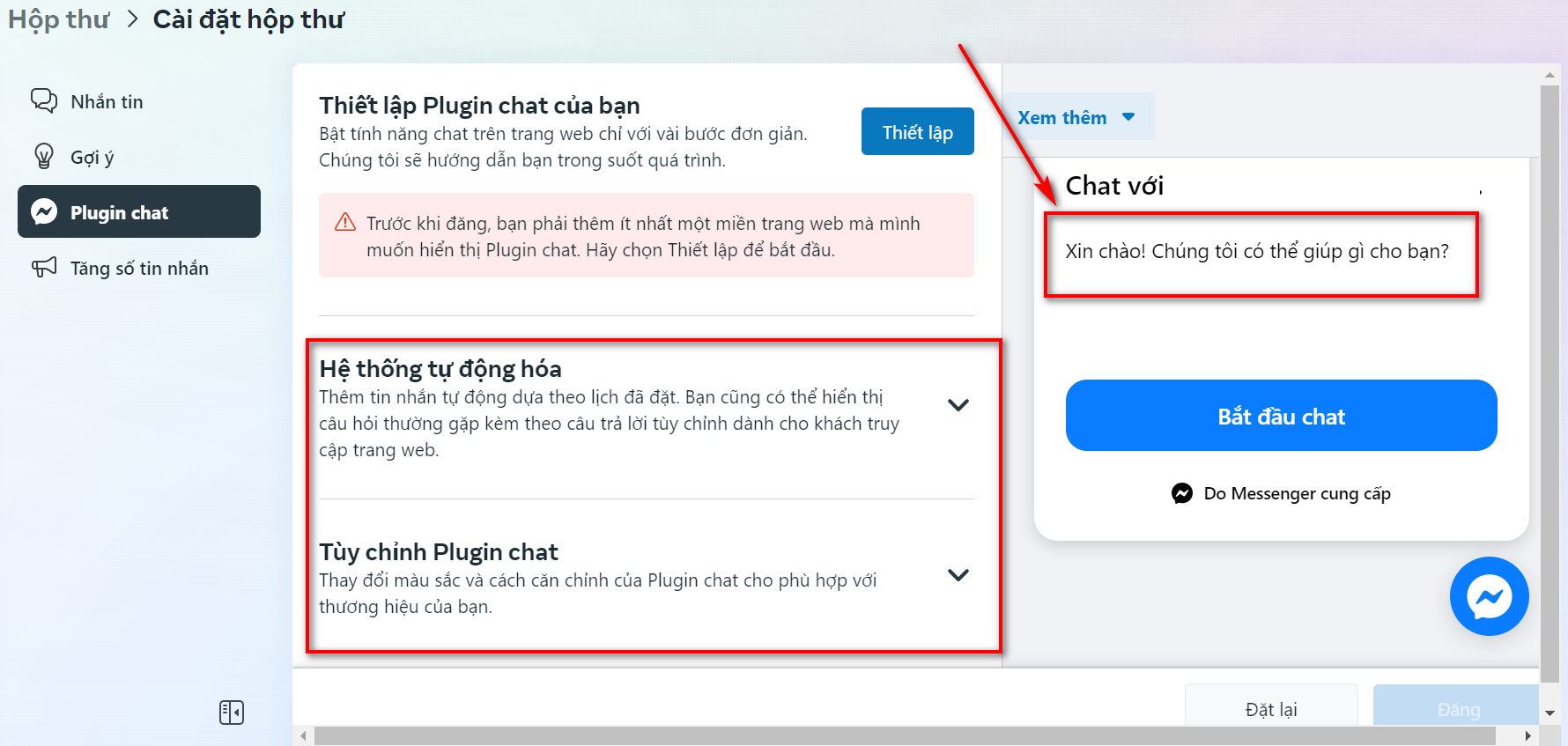 Thiết lập plugin chat