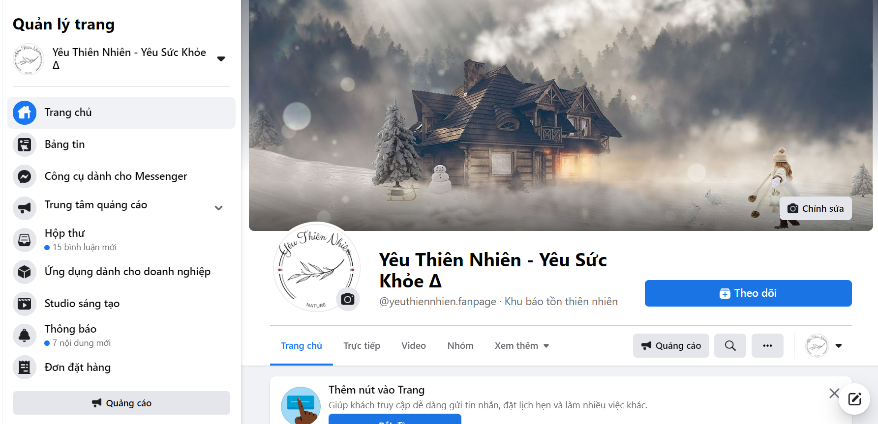 Vào Fanpage cần nhúng Messenger vào Website