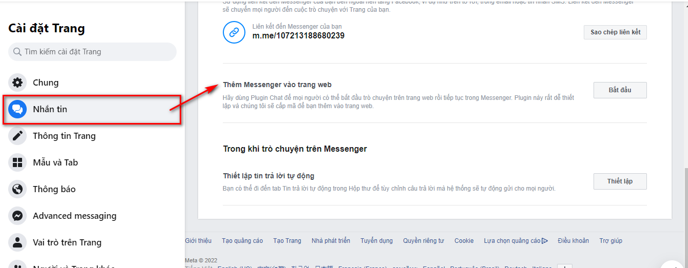 Vào tab Nhắn tin