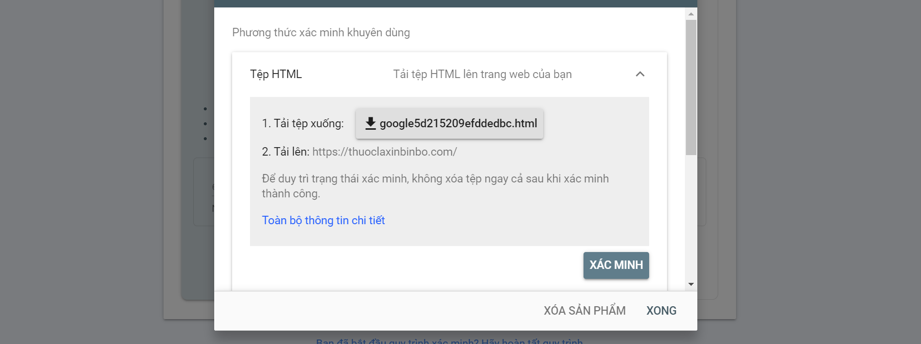 Xác minh quyền sở hữu website