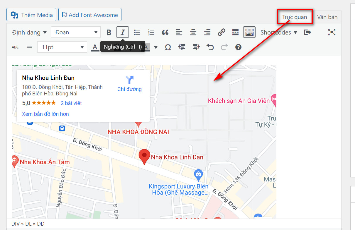 Hướng Dẫn Chèn Google Map Vào Bài Viết 7 Quay lại tab trực quan