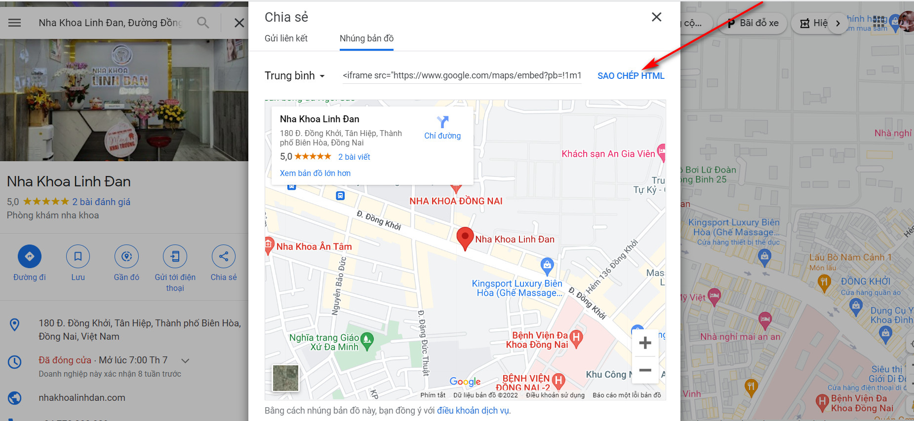 Hướng Dẫn Chèn Google Map Vào Bài Viết 4 Sao chép HTML