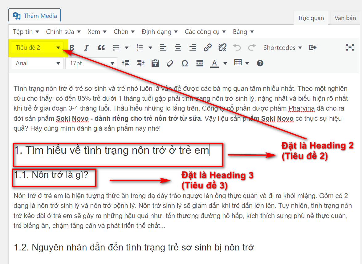 Đặt thẻ Heading