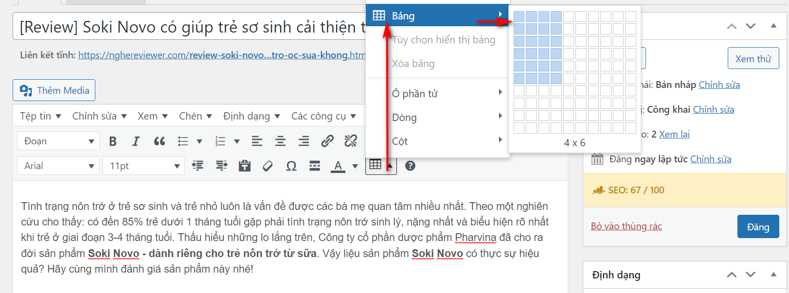 Tạo bảng trong bài viết WordPress